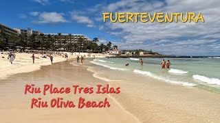 Beautiful beach ⛱️  Fuerteventura 🌞 Riu Oliva Beach \u0026 Riu Palace Tres Islas 🧡  Filmed at 16:00 🇪🇸