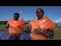 KNOCKOUT BUBBLE WRAP FOOTBALL ON A SLIP AND SLIDE! (OKLAHOMA DRILLS)