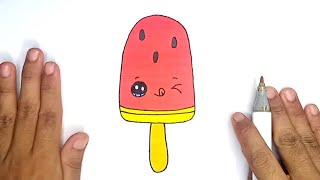 Cara Menggambar ice cream stik bentuk semangka | How to draw watermelon ice cream sticks