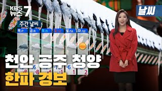 [날씨] 천안 공주 청양 '한파 경보' ...서해안 폭설 / KBS 뉴스7 대전 세종 충남 - 1월5일(화)