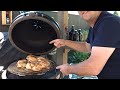 Cooking Half chickens on the Louisiana Grills Kamado style BBQ