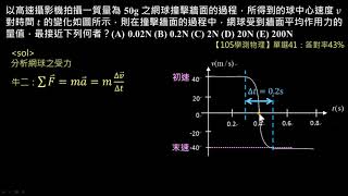 牛頓運動定律【例題】【學測物理】105 單選41：網球反彈受力（選修物理Ⅰ）