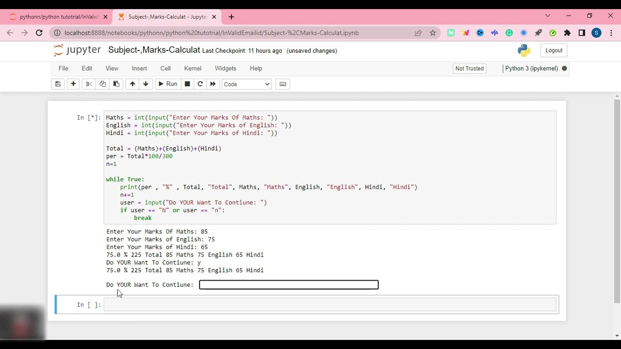 Python Program Calculate OF Total And Percentage For 3 Subject Masrks ...