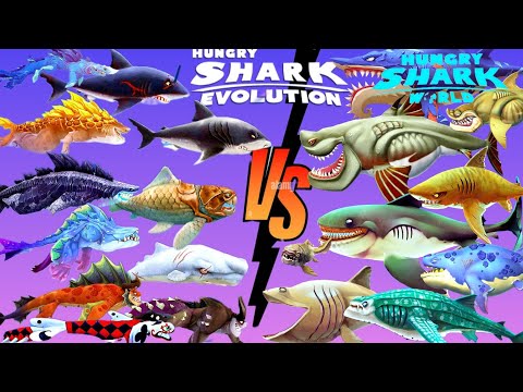 Hungry Shark Evolution Vs Hungry Shark World: todos los tiburones desbloqueados Shark Gaming