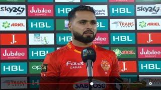 PSL6 match 12 man of the match Faheem Ashraf complete interview in postmatch presentation