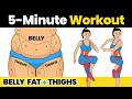 5 Minute BELLY FAT & THIGHS Workout to Lose Weight at Home Fast - Standing Exercise for Flat Stomach