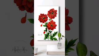 VIBRANT RED 🔴 Flower Painting One Brush Stroke ART #shorts #floral #creative
