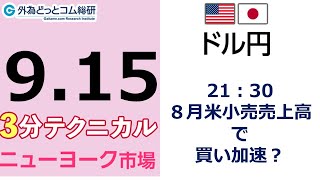 FX/為替予想  「ドル/円 、21：30 、８月米小売売上高で買い加速？」見通しズバリ！3分テクニカル分析 ニューヨーク市場の見通し　2022年9月15日