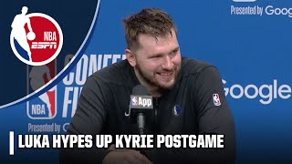 Luka Doncic gives Kyrie Irving his flowers 💐 'He's BORN for this!' [PRESS CONFER