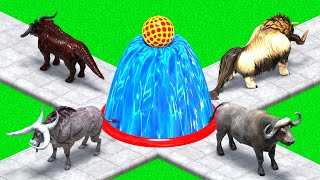 Paint Animals Yak Bison T-rex Herbivores Cow African elephant Fountain Crossing Animal Cartoon