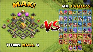 Town Hall 4 Max VS All 1 Max Troops | Super Troops | Clash Of Clans @CocEvertime