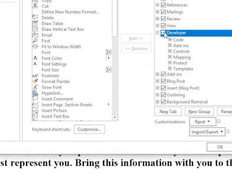 How to Add Developer Tab to Microsoft Word 2016 to do Fillable Forms