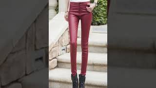 High waist-coated end of PU leather pants.avi