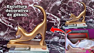 COMO FAZER ESCULTURA DECORATIVA DE GATO FEITA DE GESSO | FAÇA VOCÊ MESMO ESCULTURA DECORATIVA