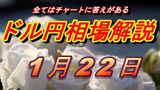 【FX】ドル円為替相場の予想と前日の動きをチャートから解説。日経平均、NYダウ、金チャートも。1月22日