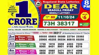 DEAR SEAGULL FRIDAY WEEKLY LOTTERY TODAY RESULT 8 PM 11/10/24#latest lottery result