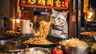 The Cat Is Selling Fried Rice Noodles#cat#catcooking#cutecat#rurallife#ai