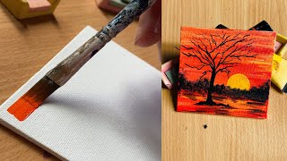 Red sunset beauty/1minute painting tutorial day#52/acrylic painting #shorts #painting #sunset #easy
