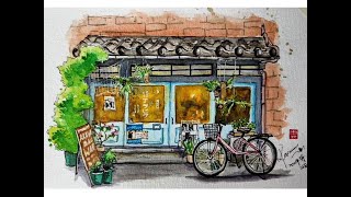 《温暖小店》钢笔淡彩*缩时全过程 | Pen and Ink with Watercolor time lapse