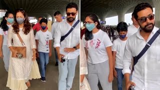 🔴Exclusive - Surya Jothika Spotted at Mumbai Airport with their Kids Diya \u0026 Dev💖🥰 Lovely Couple❤️