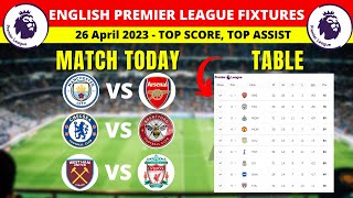 EPL Fixtures And Table Today - 26 April Matchweek 33 - English Premier League 2022/2023