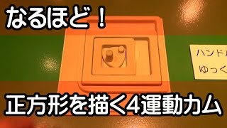 すごい！驚きの仕組み（６）　「　正方形を描く４運動カム　」　夏休みの自由研究に！