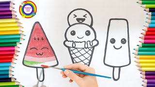 How to draw ice cream set | Ice cream drawing for beginners | drawing, coloring and painting for kid
