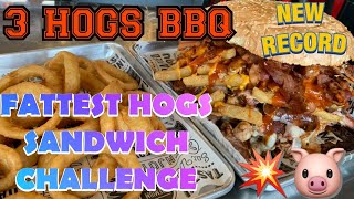 3 HOGS BBQ’S FATTEST HOGS SANDWICH CHALLENGE - RANDOM GUY CROP DUSTS US - CANT STOP LAUGHING