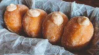 โดนัท ไส้ครีม แป้งนุ่มเบา ทำง่าย นวดมือ | Cream Custard Donuts