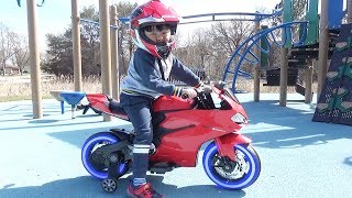 Huge Surprise Toy: Motorcycle Sport Bike Power Wheel  Ride-on Test Drive at Park Playground