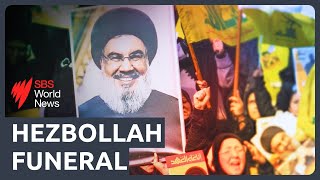 Hezbollah leader Hassan Nasrallah's funeral in Beirut as Israeli jets fly overhead