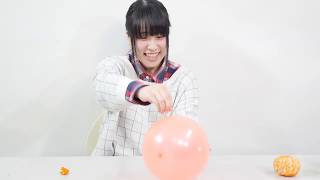 ミカンの汁で風船を割ってみる（２）とミカンを食べる動画　balloonbust