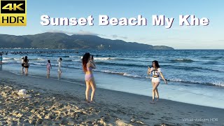 4K HDR | Walk along Sunset Beach, My Khe, Da Nang Vietnam 2023 - Binaural Audio