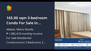 165.00 sqm 3-bedroom Condo For Sale in Makati at Proscenium