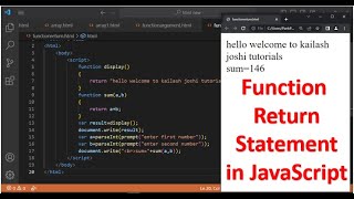 Function with Return Statement |Return Function in JavaScript | JavaScript Tutorial in Hindi part 34