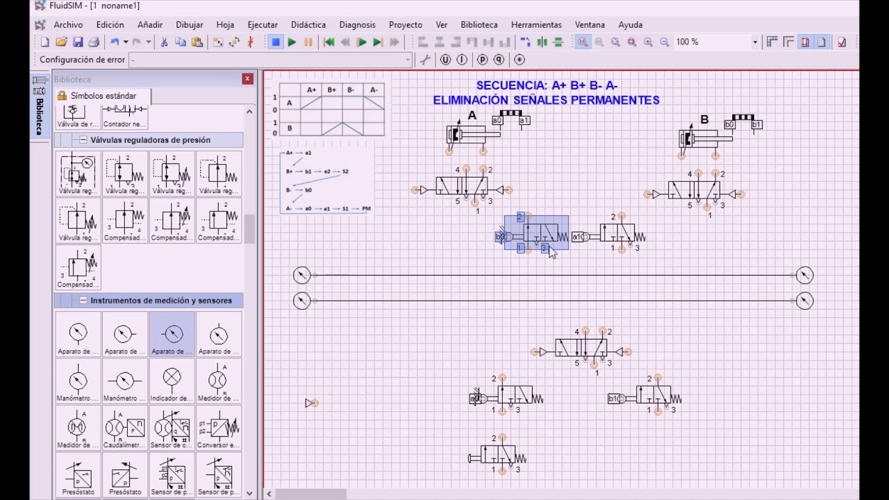 Neumática: Secuencia A+ B+ B- A- - YouTube