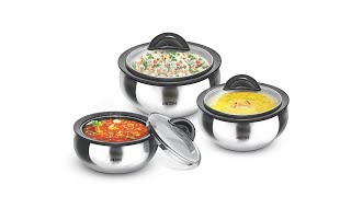 Milton Clarion Jr Stainless Steel Gift Set Casserole with Glass Lid, Set of 3,Steelplain