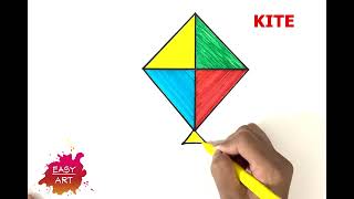 K - Kite | How To Draw A Kite | Easy Kite Drawing Tutorial For Kids | Kite Drawing For Kids