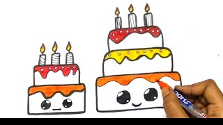 draw a cake | how to draw birthday cake | birthday cake celebration for kids drawing | easy drawing