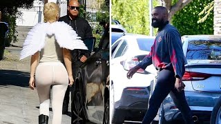 Kanye West rocks tight leggings while 'wife' Bianca Censori opts for angel wings