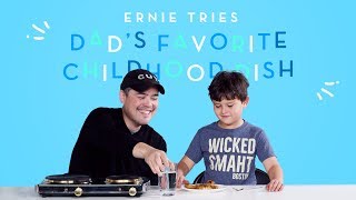 Ernie Tries His Dad's Favorite Childhood Dish! | Kids Try | HiHo Kids
