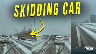 Car Skidding on Highway and Barely Missing Others Before Hitting the Wall