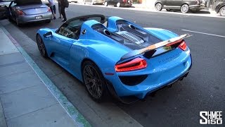 Baby Blue Porsche 918 Spyder in LA - Straight Pipe Carrera GT Driveby