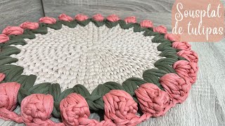 Souplast Tulip in knitted yarn/Step by step tutorial/hook tulip/tulip sousplat tutorial