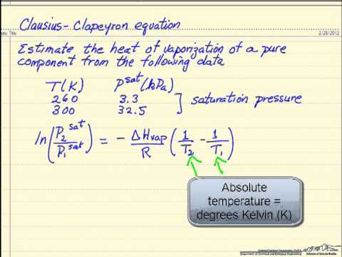 Heat of Vaporization: Clausius-Clapeyron Heat of Vaporization: Clausius-Clapeyron