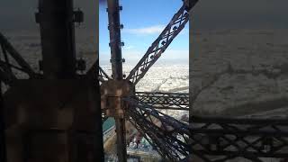 Going up Eiffel Tower in Paris, spectacular view from the lift, part 2
