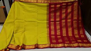 Lemon yellow with temple korvai borders 9yards silk saree AC1462 #greensaree #handloom #madisarsaree