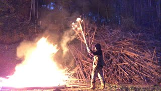 荒廃した孟宗竹林の整備2年目の野焼き～枯竹を引きずり出して燃やす2023/05 /19-01