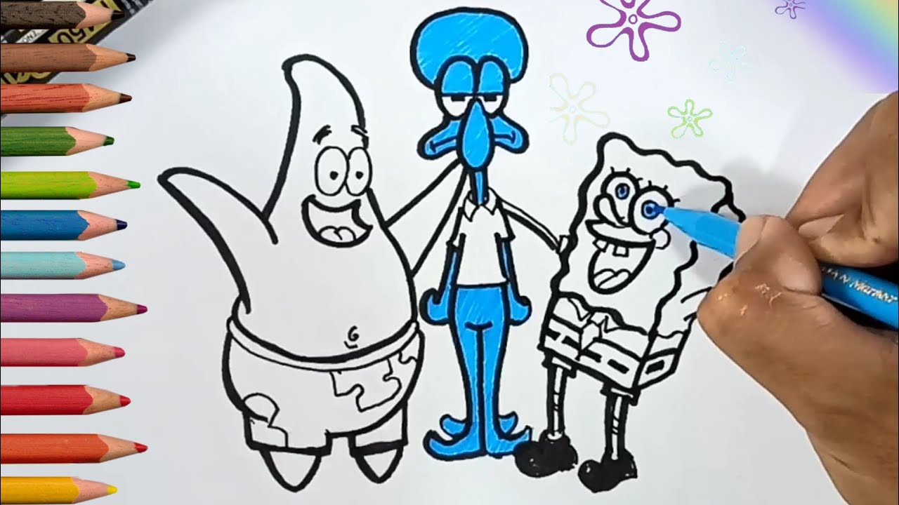 Menggambar Dan Mewarnai SpongeBob Squarepants Patrick Dan Squidward ...