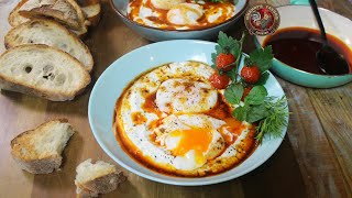 Çilbir with Greek yogurt. Breakfast for the Emperor!